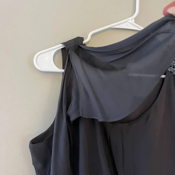 Cynthia Steffe Women Dark Gray Silk Shift Dress 10 Pleated Sleeveless Rhinestone - Picture 5 of 9